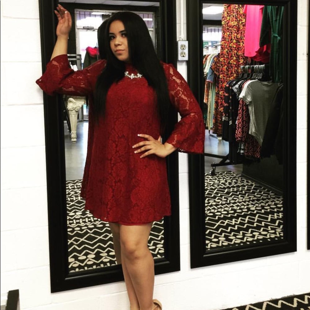 SugarLips lace dress maroon bell sleeves boho mini LAST FINAL PRICE SALE